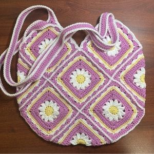 Daisy Purple Crochet Tote Bag
